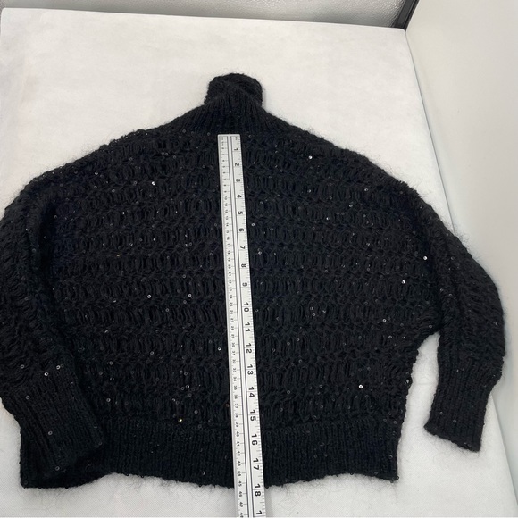 EXPRESS  Women's Black Sequins Crop Open Front Knit Wool Blend Cardigan Size S - Picture 9 of 9